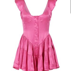 Pink Satin Vanessa Mooney Elisabeth Dress Romper in XS - NEVER WORN